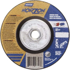 Norton - 24 Grit, 5" Wheel Diam, 1/8" Wheel Thickness, Type 27 Depressed Center Wheel - Ceramic - Apex Tool & Supply