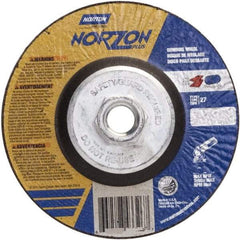 Norton - 24 Grit, 5" Wheel Diam, 1/4" Wheel Thickness, Type 27 Depressed Center Wheel - Ceramic, 12,225 Max RPM - Apex Tool & Supply