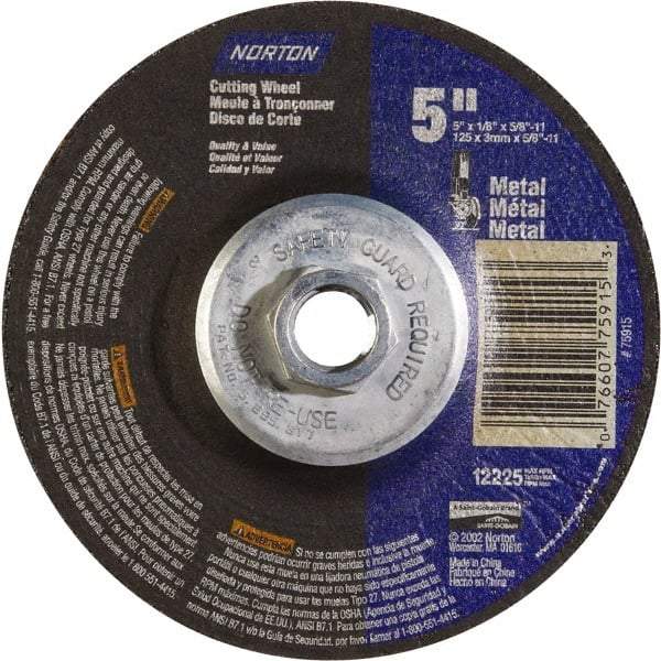 Norton - 24 Grit, 5" Wheel Diam, 5/8" Wheel Thickness, Type 27 Depressed Center Wheel - Aluminum Oxide - Apex Tool & Supply