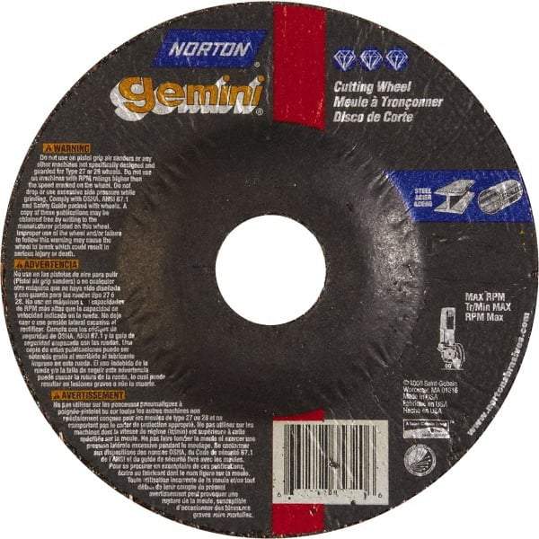 Norton - 46 Grit, 5" Wheel Diam, 3/32" Wheel Thickness, 7/8" Arbor Hole, Type 27 Depressed Center Wheel - Aluminum Oxide - Apex Tool & Supply