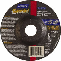 Norton - 46 Grit, 5" Wheel Diam, 3/32" Wheel Thickness, 7/8" Arbor Hole, Type 27 Depressed Center Wheel - Aluminum Oxide - Apex Tool & Supply