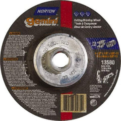 Norton - 24 Grit, 4-1/2" Wheel Diam, 1/8" Wheel Thickness, Type 27 Depressed Center Wheel - Aluminum Oxide, 13,580 Max RPM - Apex Tool & Supply