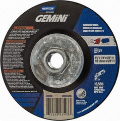 Norton - 24 Grit, 4-1/2" Wheel Diam, 1/4" Wheel Thickness, Type 27 Depressed Center Wheel - Aluminum Oxide, 13,580 Max RPM - Apex Tool & Supply