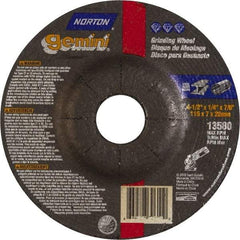 Norton - 6" Wheel Diam, 1/4" Wheel Thickness, 7/8" Arbor Hole, Type 27 Depressed Center Wheel - Aluminum Oxide, 10,185 Max RPM, Compatible with Angle Grinder - Apex Tool & Supply