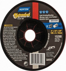 Norton - 60 Grit, 4" Wheel Diam, 1/8" Wheel Thickness, 5/8" Arbor Hole, Type 27 Depressed Center Wheel - Aluminum Oxide, 13,500 Max RPM - Apex Tool & Supply