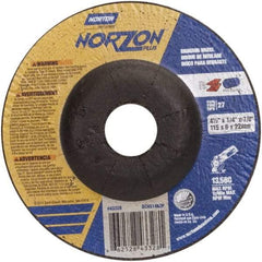 Norton - 24 Grit, 4-1/2" Wheel Diam, 1/4" Wheel Thickness, 7/8" Arbor Hole, Type 27 Depressed Center Wheel - Ceramic, 13,580 Max RPM - Apex Tool & Supply