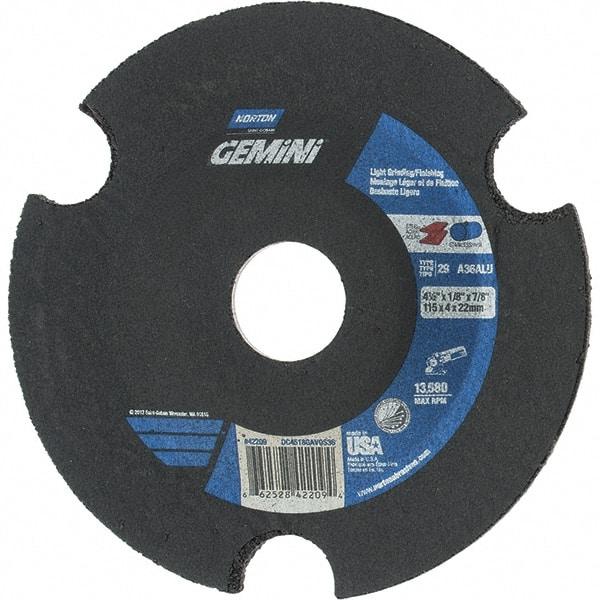 Norton - 36 Grit, 4-1/2" Wheel Diam, 1/8" Wheel Thickness, 7/8" Arbor Hole, Type 29 Depressed Center Wheel - Aluminum Oxide - Apex Tool & Supply