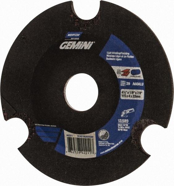 Norton - 60 Grit, 4-1/2" Wheel Diam, 1/8" Wheel Thickness, 7/8" Arbor Hole, Type 29 Depressed Center Wheel - Aluminum Oxide - Apex Tool & Supply