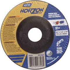 Norton - 24 Grit, 4-1/2" Wheel Diam, 1/4" Wheel Thickness, 7/8" Arbor Hole, Type 27 Depressed Center Wheel - Ceramic - Apex Tool & Supply