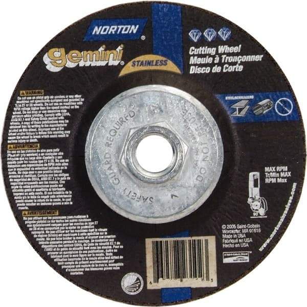 Norton - 36 Grit, 6" Wheel Diam, 3/32" Wheel Thickness, Type 27 Depressed Center Wheel - Aluminum Oxide - Apex Tool & Supply