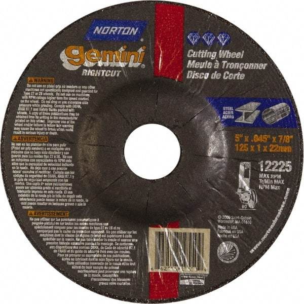 Norton - 46 Grit, 5" Wheel Diam, 7/8" Arbor Hole, Type 27 Depressed Center Wheel - Aluminum Oxide - Apex Tool & Supply