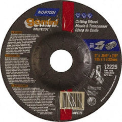 Norton - 46 Grit, 5" Wheel Diam, 7/8" Arbor Hole, Type 27 Depressed Center Wheel - Aluminum Oxide - Apex Tool & Supply