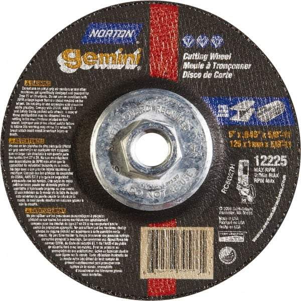 Norton - 46 Grit, 5" Wheel Diam, Type 27 Depressed Center Wheel - Aluminum Oxide - Apex Tool & Supply