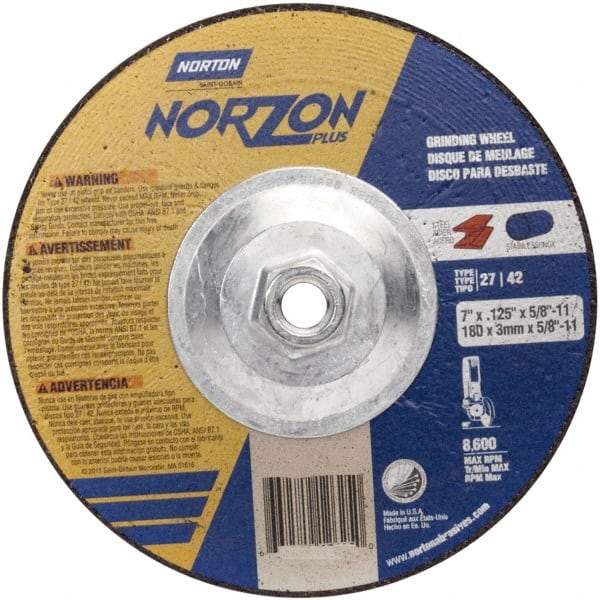 Norton - 46 Grit, 7" Wheel Diam, Type 27 Depressed Center Wheel - Zirconia Alumina - Apex Tool & Supply