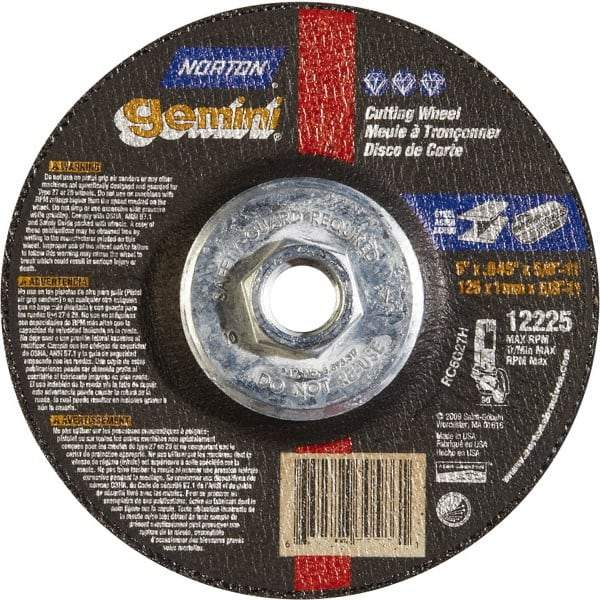 Norton - 46 Grit, 5" Wheel Diam, Type 27 Depressed Center Wheel - Aluminum Oxide - Apex Tool & Supply