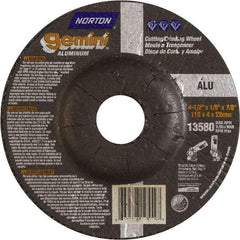 Norton - 24 Grit, 4-1/2" Wheel Diam, 1/8" Wheel Thickness, 7/8" Arbor Hole, Type 27 Depressed Center Wheel - Aluminum Oxide, 13,580 Max RPM - Apex Tool & Supply