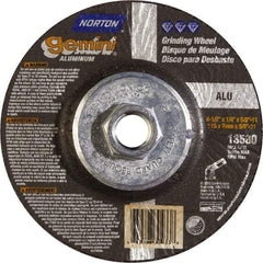 Norton - 24 Grit, 4-1/2" Wheel Diam, 1/4" Wheel Thickness, Type 27 Depressed Center Wheel - Aluminum Oxide, 13,580 Max RPM - Apex Tool & Supply