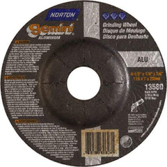 Norton - 24 Grit, 4-1/2" Wheel Diam, 1/4" Wheel Thickness, 7/8" Arbor Hole, Type 27 Depressed Center Wheel - Aluminum Oxide, 13,580 Max RPM - Apex Tool & Supply