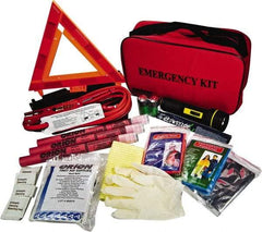 ORION Safety - 79 Piece, Emergency Roadside Safety Kit - Emergency Flares, Reflective Triangle, Flashlight, Batteries, Lightstick, Vest, Poncho, Shop Cloth, Jumper Cable, Multi-Tool, Thermal Blanket, Toweletes & First Aid Supplies - Apex Tool & Supply