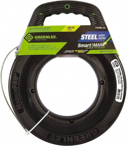 Greenlee - 250 Ft. Long x 1/8 Inch Wide, Steel Fish Tape - Includes Case - Apex Tool & Supply