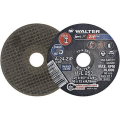 WALTER Surface Technologies - 2" 24 Grit Aluminum Oxide Cutoff Wheel - 1/2" Thick, 3/8" Arbor, 31,000 Max RPM, Use with Die Grinders - Apex Tool & Supply