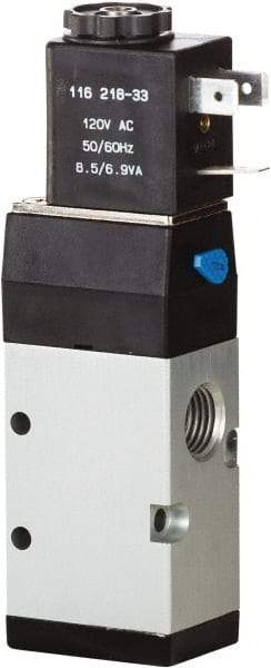 ARO/Ingersoll-Rand - 1/4" Inlet x 1/4" Outlet, Single Solenoid Actuator, Spring Return, 2 Position, Body Ported Solenoid Air Valve - 24 VDC Input, 0.7 CV, 3 Way, 115 psi, 122° Max Temp, 15° Min Temp - Apex Tool & Supply