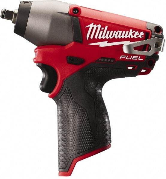 Milwaukee Tool - 3/8" Drive 12 Volt Pistol Grip Cordless Impact Wrench & Ratchet - 0 to 2,650 RPM, 0 to 3,500 BPM, 116.66 Ft/Lb Torque, Lithium-Ion Batteries Not Included - Apex Tool & Supply