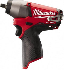 Milwaukee Tool - 3/8" Drive 12 Volt Pistol Grip Cordless Impact Wrench & Ratchet - 0 to 2,650 RPM, 0 to 3,500 BPM, 116.66 Ft/Lb Torque, Lithium-Ion Batteries Not Included - Apex Tool & Supply
