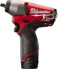 Milwaukee Tool - 3/8" Drive 12 Volt Pistol Grip Cordless Impact Wrench & Ratchet - 0 to 2,650 RPM, 0 to 3,500 BPM, 116.66 Ft/Lb Torque, 2 Lithium-Ion Batteries Included - Apex Tool & Supply