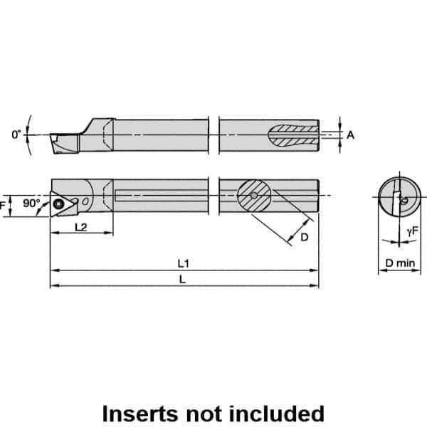 Kennametal - 11mm Min Bore Diam, 124.75mm OAL, 8mm Shank Diam, L-STFP Indexable Boring Bar - 19.12mm Max Bore Depth, TP.. 090204 Insert, Screw Holding Method - Apex Tool & Supply