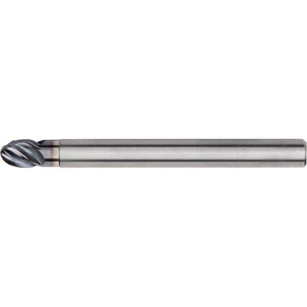 Kennametal - 10mm Diam, 10mm LOC, 4 Flute Solid Carbide Ball End Mill - AlTiN Finish, Single End, 121mm OAL, 10mm Shank Diam, Spiral Flute - Apex Tool & Supply