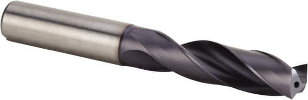 Kennametal - 17/32" 140° Spiral Flute Solid Carbide Screw Machine Drill Bit - Multilayer TiAlN Finish, Right Hand Cut, 60mm Flute Length, 107mm OAL, Standard Point, Straight Shank, Through Coolant - Apex Tool & Supply