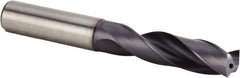 Kennametal - 17/32" 140° Spiral Flute Solid Carbide Screw Machine Drill Bit - Multilayer TiAlN Finish, Right Hand Cut, 60mm Flute Length, 107mm OAL, Standard Point, Straight Shank, Through Coolant - Apex Tool & Supply