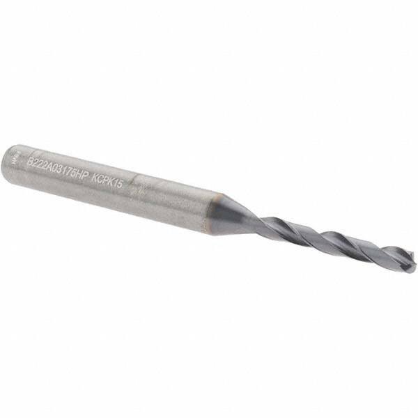 Kennametal - 1/8" 135° Solid Carbide Jobber Drill - Multilayer TiAlN Finish, Right Hand Cut, Spiral Flute, Straight Shank, 66mm OAL, Standard Point - Apex Tool & Supply