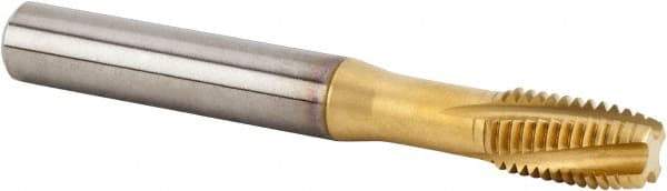 Kennametal - M12x1.75 Metric 4 Flute 6HX Plug Spiral Flute Tap - Solid Carbide, TiAlN Finish, 100mm OAL, Left Hand Flute, Right Hand Thread, Series T320 - Apex Tool & Supply