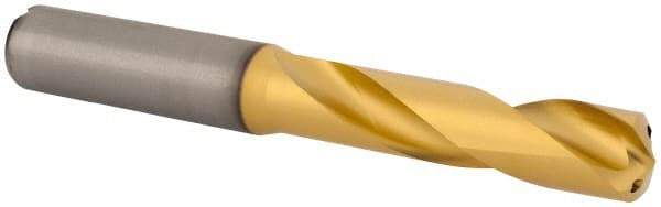 Kennametal - 1/2" 140° Spiral Flute Solid Carbide Screw Machine Drill Bit - Multilayer TiAlN Finish, Right Hand Cut, 60mm Flute Length, 107mm OAL, Standard Point, Straight Shank, Through Coolant - Apex Tool & Supply
