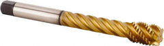 Kennametal - M24x3.00 Metric 5 Flute 6HX Modified Bottoming Spiral Flute Tap - Powdered Metal, TiCN/TiN Finish, 200mm OAL, Right Hand Flute, Right Hand Thread, Series T630 - Apex Tool & Supply