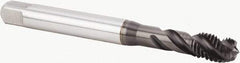 Kennametal - M8x1.25 Metric 3 Flute 6H Modified Bottoming Spiral Flute Tap - Powdered Metal, TiN Finish, 90mm OAL, Right Hand Flute, Right Hand Thread, Series T604 - Apex Tool & Supply