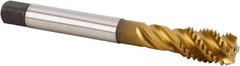 Kennametal - M12x1.75 Metric 4 Flute 6HX Bottoming Spiral Flute Tap - Powdered Metal, TiN Finish, 110mm OAL, Right Hand Flute, Right Hand Thread, Series T633 - Exact Industrial Supply