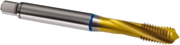 Guhring - M10x1.50 Metric 3 Flute 6H Modified Bottoming Spiral Flute Tap - Cobalt, TiN Finish, 100mm OAL, Right Hand Flute, Right Hand Thread, D4/D5, Series 2896 - Apex Tool & Supply