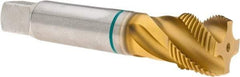 Guhring - 1-1/8 - 12 UNF 4 Flute 2B Modified Bottoming Spiral Flute Tap - Cobalt, TiN Finish, 5.441" OAL, Right Hand Flute, Right Hand Thread, H6/H7, Series 3923 - Apex Tool & Supply