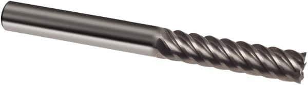 Guhring - 5/16", 1-1/8" LOC, 5/16" Shank Diam, 3" OAL, 6 Flute, Solid Carbide Square End Mill - Single End, Uncoated, Spiral Flute, 45° Helix, Right Hand Cut, Right Hand Flute, Series 3180 - Apex Tool & Supply