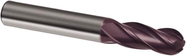 Guhring - 1/2" Diam, 2" LOC, 4 Flute Solid Carbide Ball End Mill - FIREX Finish, Single End, 4-1/2" OAL, 1/2" Shank Diam, Spiral Flute - Apex Tool & Supply