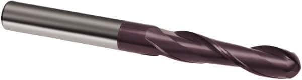 Guhring - 1/2" Diam, 2" LOC, 2 Flute Solid Carbide Ball End Mill - FIREX Finish, Single End, 4-1/2" OAL, 1/2" Shank Diam, Spiral Flute - Apex Tool & Supply