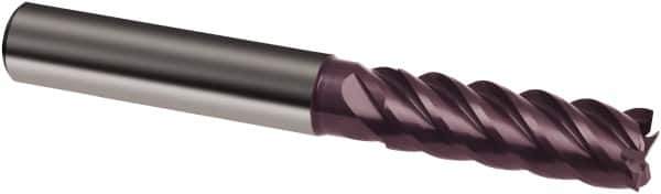 Guhring - 4mm, 12mm LOC, 6mm Shank Diam, 65mm OAL, 5 Flute, Solid Carbide Square End Mill - Single End, FIREX Finish, Spiral Flute, 45° Helix, Centercutting, Right Hand Cut, Right Hand Flute, Series 3897 - Apex Tool & Supply