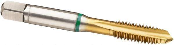 Guhring - #10-32 UNC, 3 Flute, TiN Finish, Cobalt Spiral Point Tap - Plug Chamfer, Right Hand Thread, 2.382" OAL, Series 3987 - Exact Industrial Supply