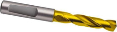 Guhring - 3.7mm 140° Spiral Flute Solid Carbide Screw Machine Drill Bit - TiN Finish, Right Hand Cut, 20mm Flute Length, 62mm OAL, SU Point, Whistle Notch Shank - Apex Tool & Supply