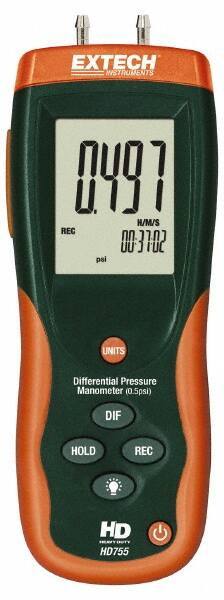 Extech - 2 Max psi, 0.3% FS% Accuracy, Differential Pressure Manometer - -1 to 0.5 Maximum PSI, -13.85 to 13.85 Inch Water Column - Apex Tool & Supply