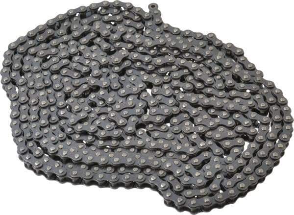 Browning - 1/4" Pitch, ANSI 25, Single Strand Roller Chain - Chain No. 25, 10 Ft. Long, 0.13" Roller Diam, 1/8" Roller Width - Apex Tool & Supply