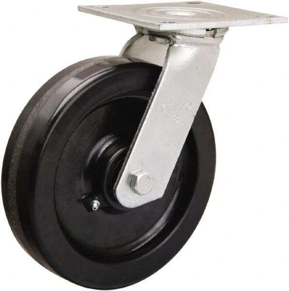 Hamilton - 8" Diam x 2" Wide x 9-1/2" OAH Top Plate Mount Swivel Caster - Phenolic, 900 Lb Capacity, Straight Roller Bearing, 5 x 5-1/2" Plate - Apex Tool & Supply